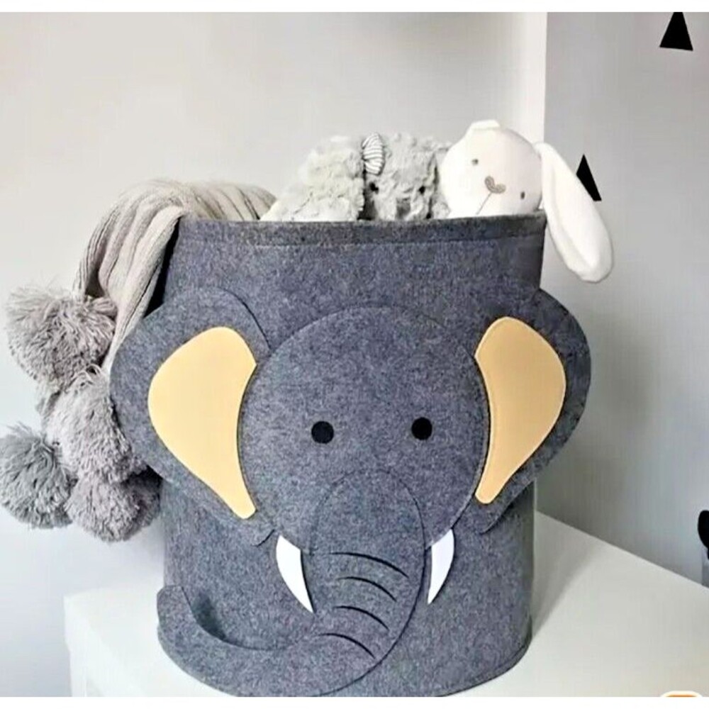 New 3D GRAY Felt ELEPHANT Storage Bin Toy Laundry Hamper Basket Container NIP